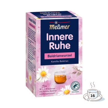 Meßmer Innere Ruhe Kamille ­Baldrian, Baldrianwurzel, Kraeutertee, Teebeutel im Kuvert, 2. Entnahmefach displaytauglich, 32g